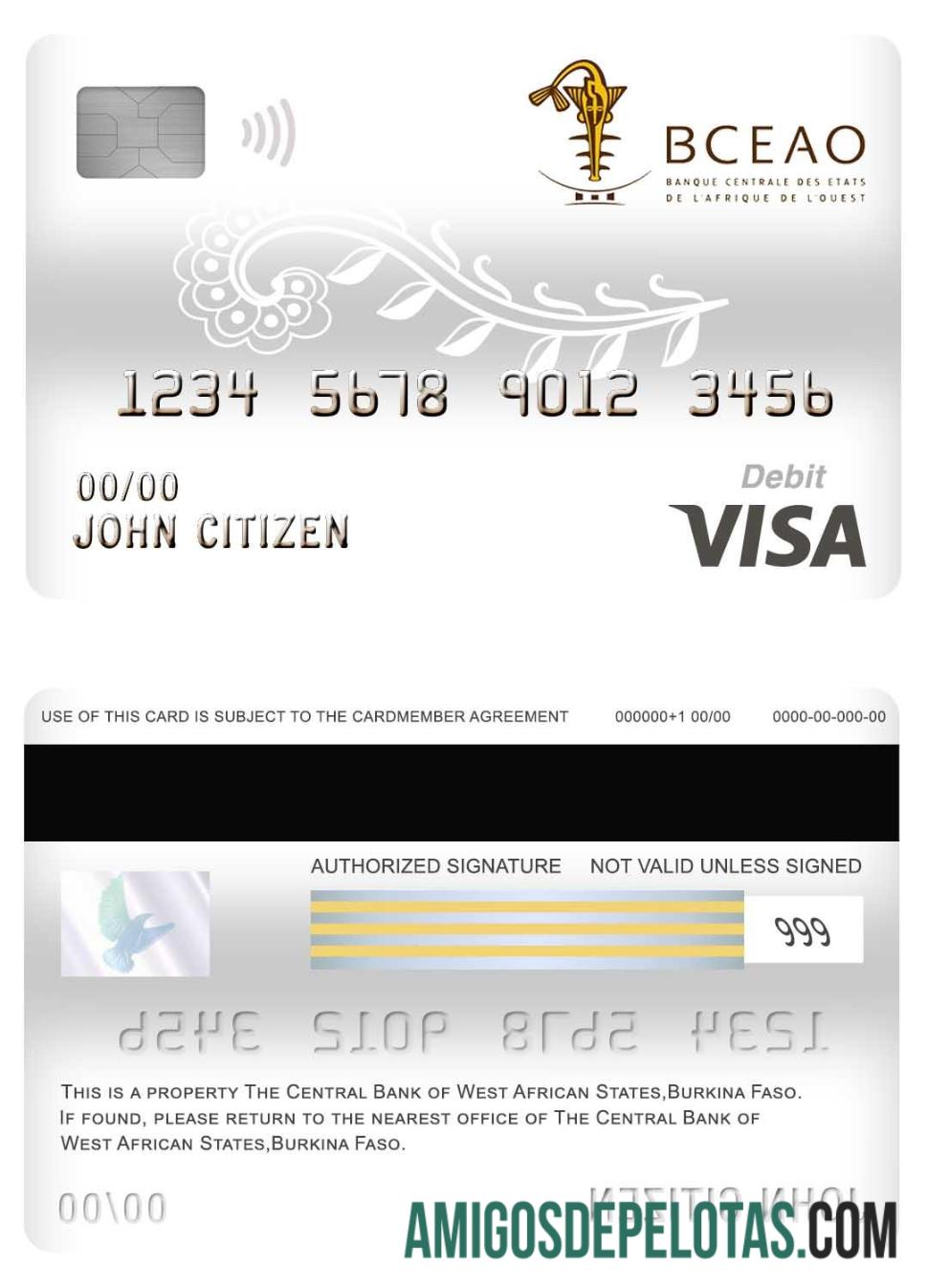 Burkina Faso, Banco Central dos Estados da África Ocidental, Cartão de Débito Visa modelo